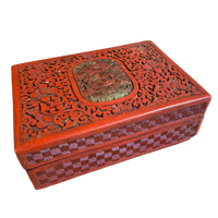 19th Century Chinese Cinnabar Box With Hardstone