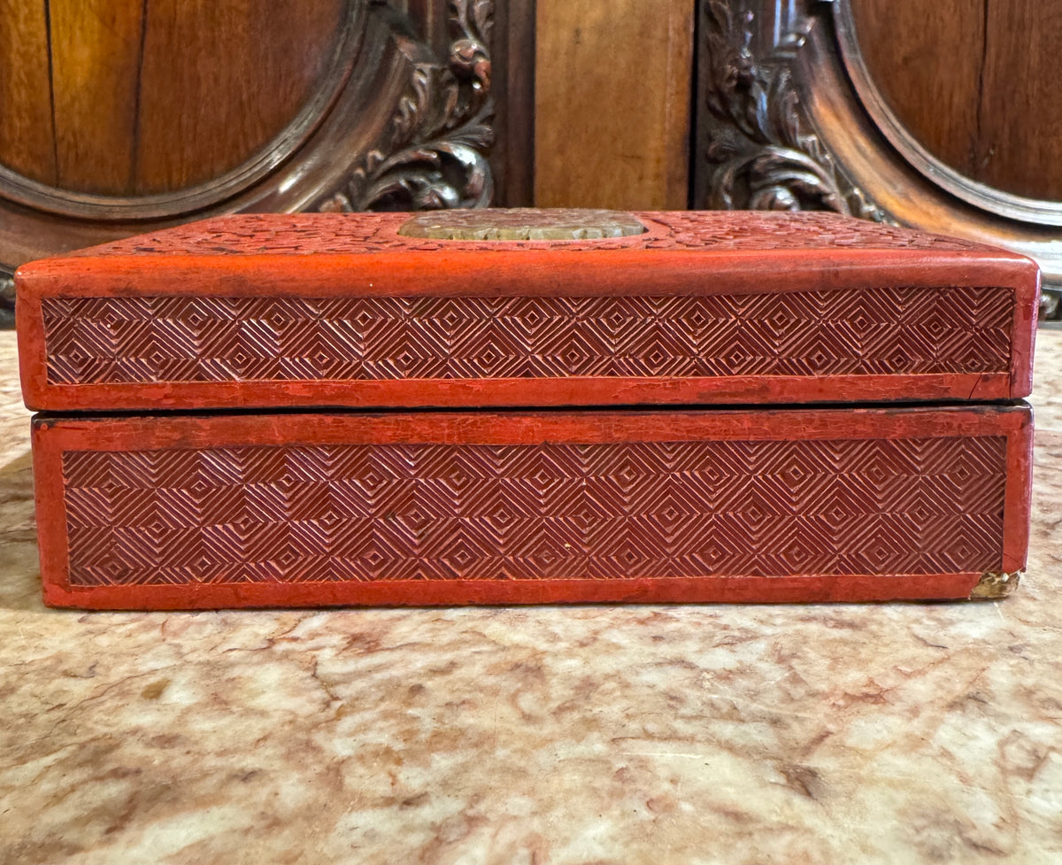 19th Century Chinese Cinnabar Box With Hardstone