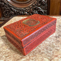 19th Century Chinese Cinnabar Box With Hardstone