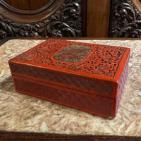 19th Century Chinese Cinnabar Box With Hardstone