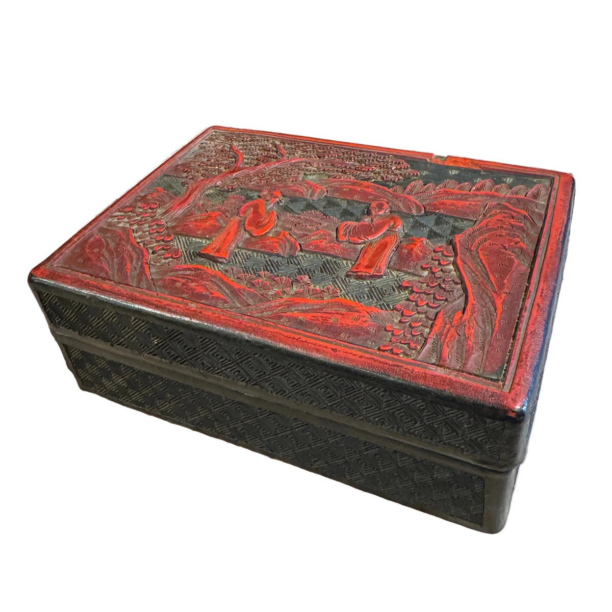 Antique Chinese Cinnabar Box With Scholar Scene
