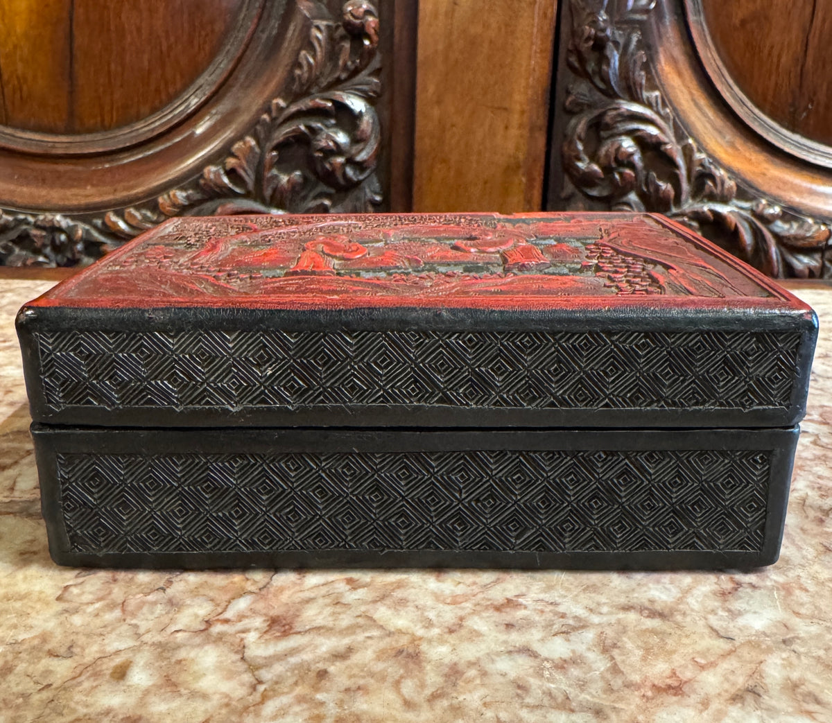 Antique Chinese Cinnabar Box With Scholar Scene