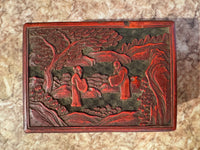 Antique Chinese Cinnabar Box With Scholar Scene