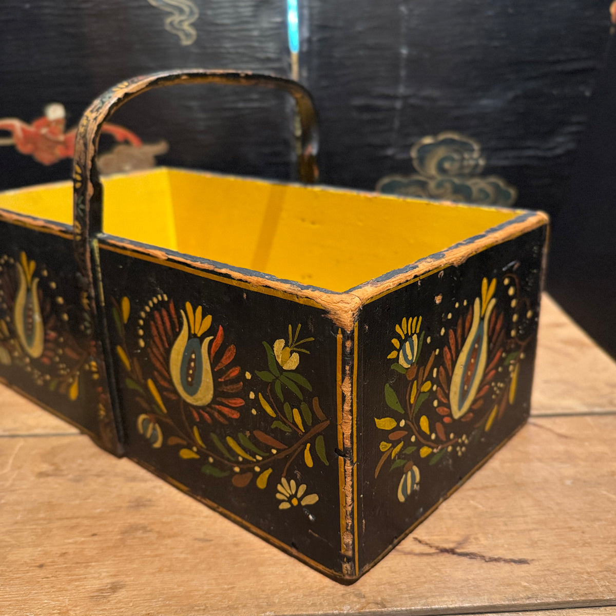Pennsylvania Dutch Style Painted Wood Basket