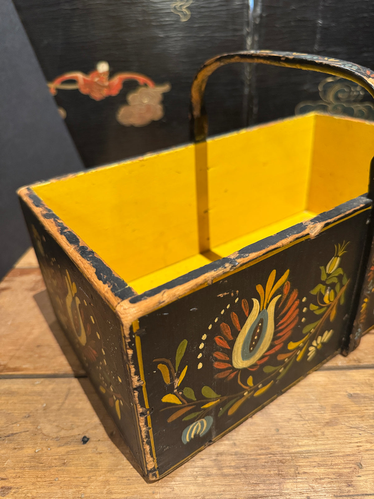 Pennsylvania Dutch Style Painted Wood Basket
