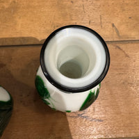 Pair of Peking Glass Green and White Vases With Fish