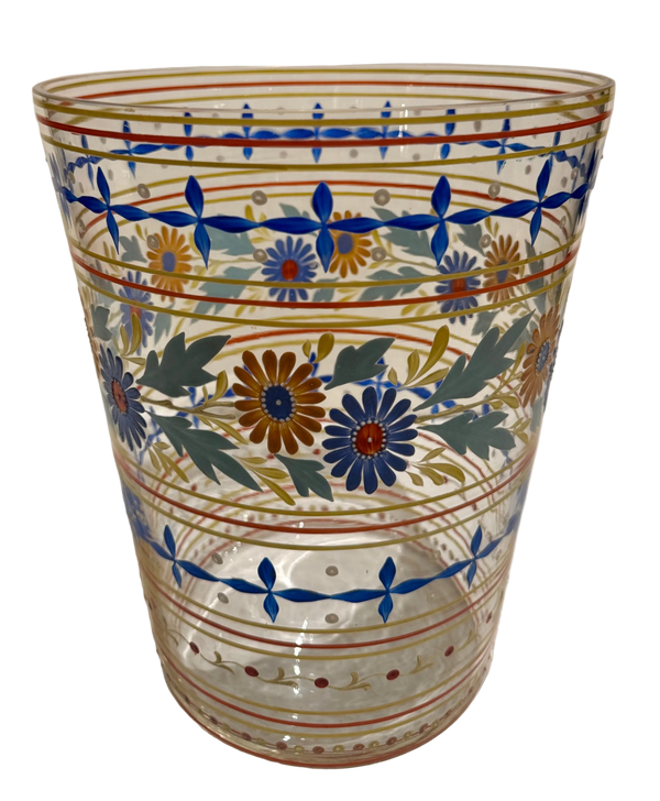 Hand Painted Bohemian Floral Glass Vase