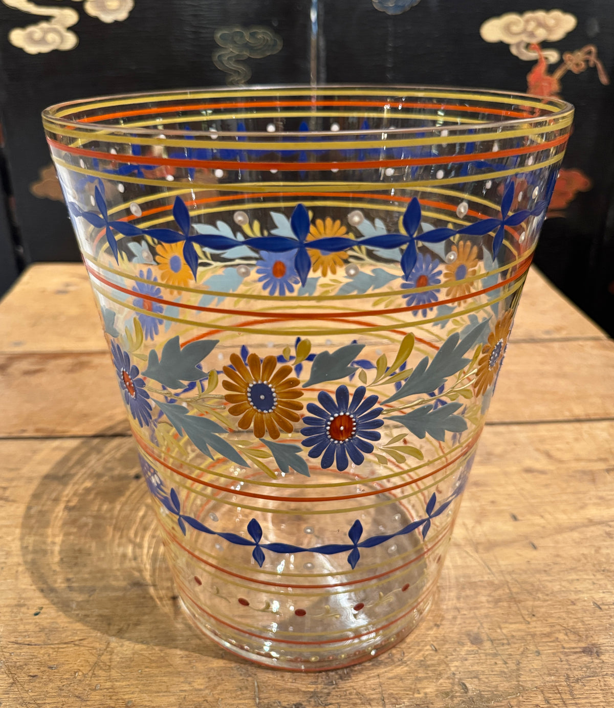 Hand Painted Bohemian Floral Glass Vase