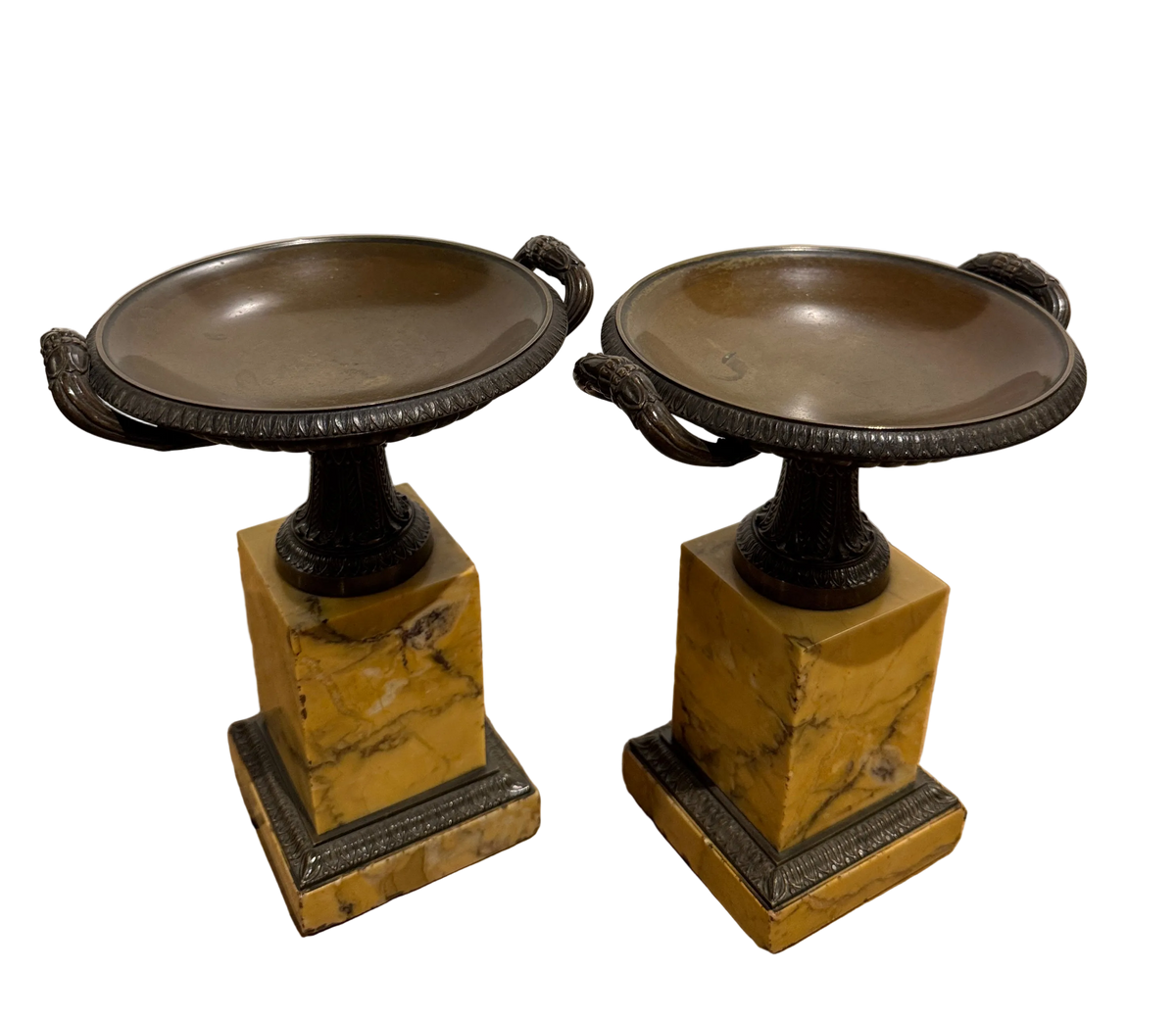 Pair of French Grand Tour Bronze and Marble Tazzas