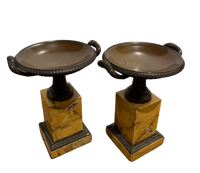 Pair of French Grand Tour Bronze and Marble Tazzas