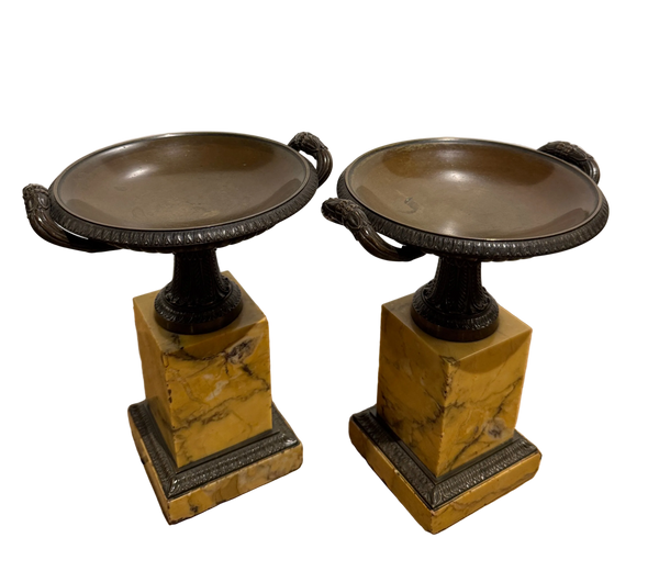 Pair of French Grand Tour Bronze and Marble Tazzas