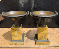 Pair of French Grand Tour Bronze and Marble Tazzas