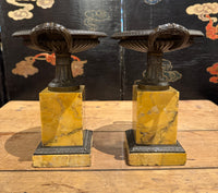 Pair of French Grand Tour Bronze and Marble Tazzas