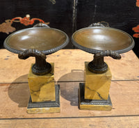 Pair of French Grand Tour Bronze and Marble Tazzas
