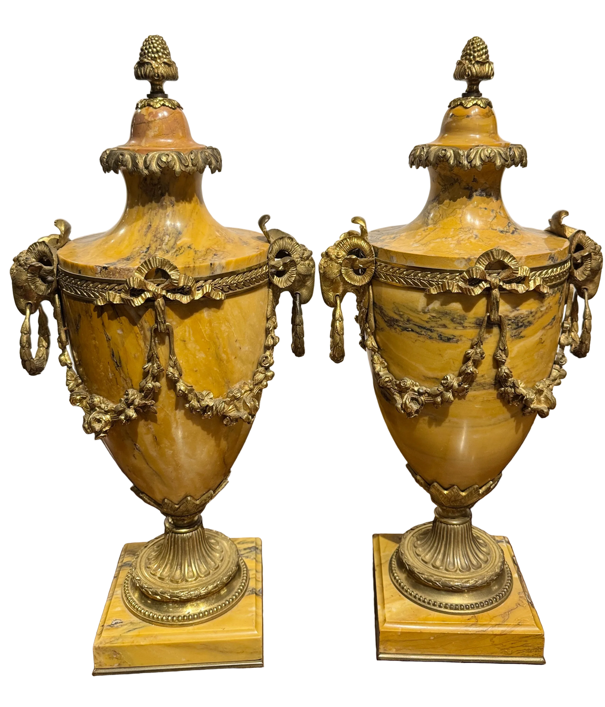 Pair Antique Neoclassical Marble Urns