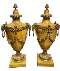 Pair Antique Neoclassical Marble Urns