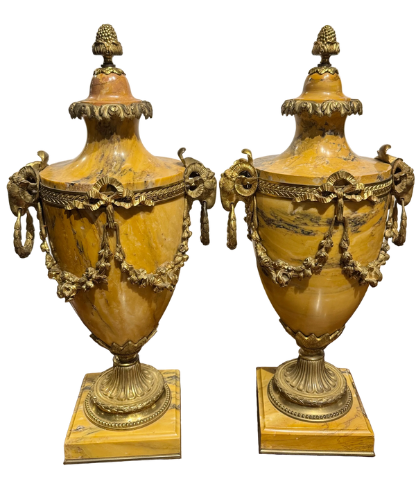Pair Antique Neoclassical Marble Urns
