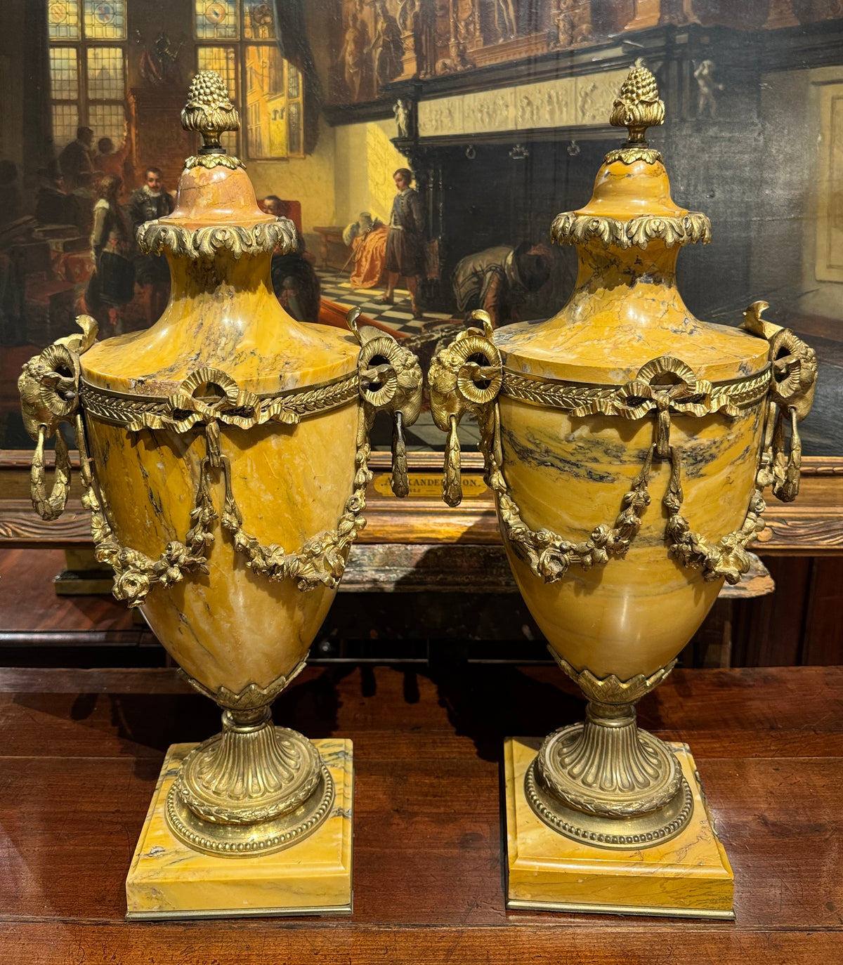 Pair Antique Neoclassical Marble Urns