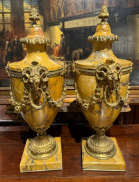 Pair Antique Neoclassical Marble Urns