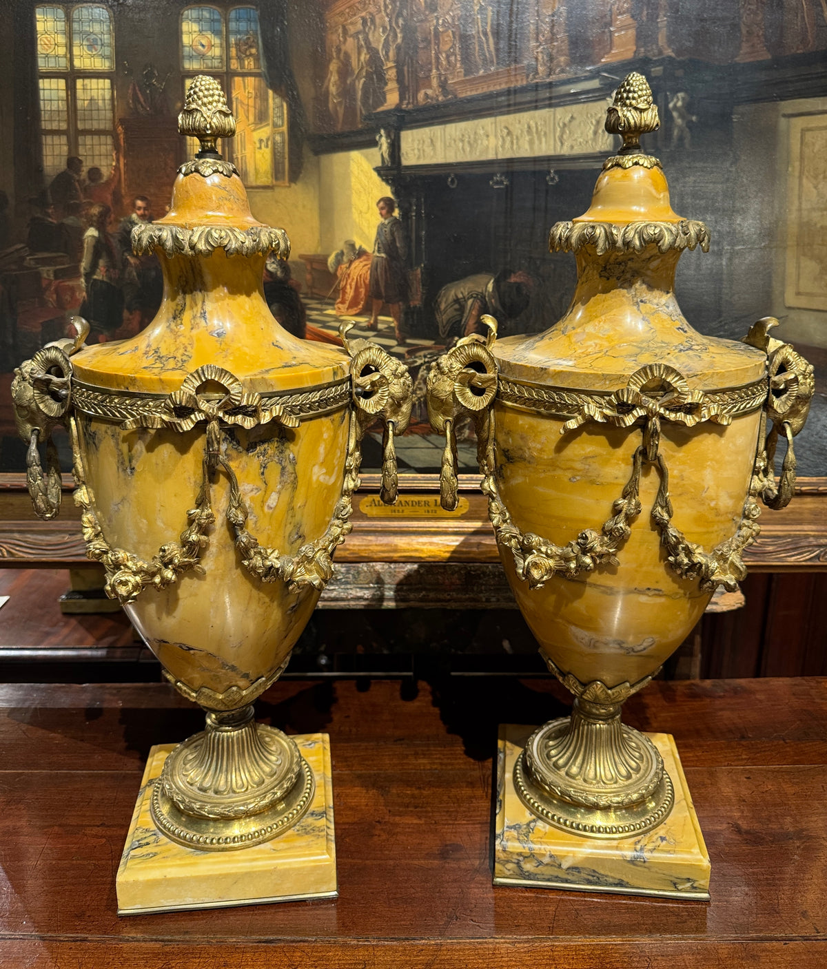 Pair Antique Neoclassical Marble Urns