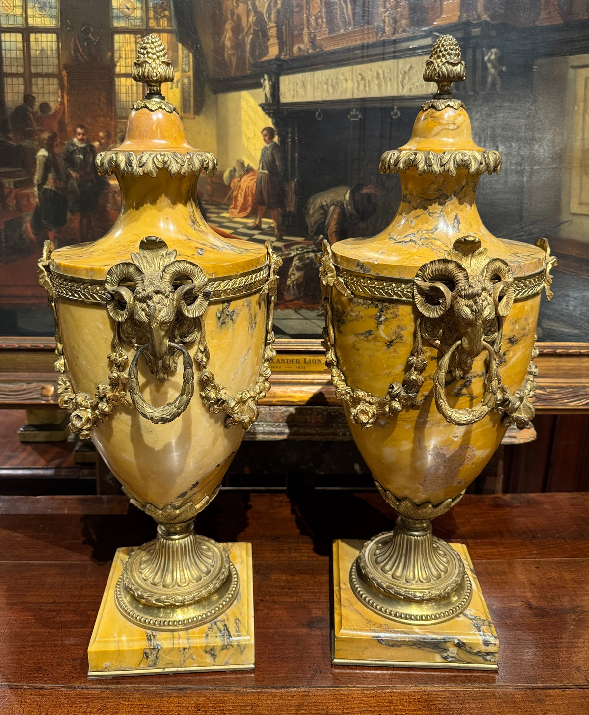 Pair Antique Neoclassical Marble Urns