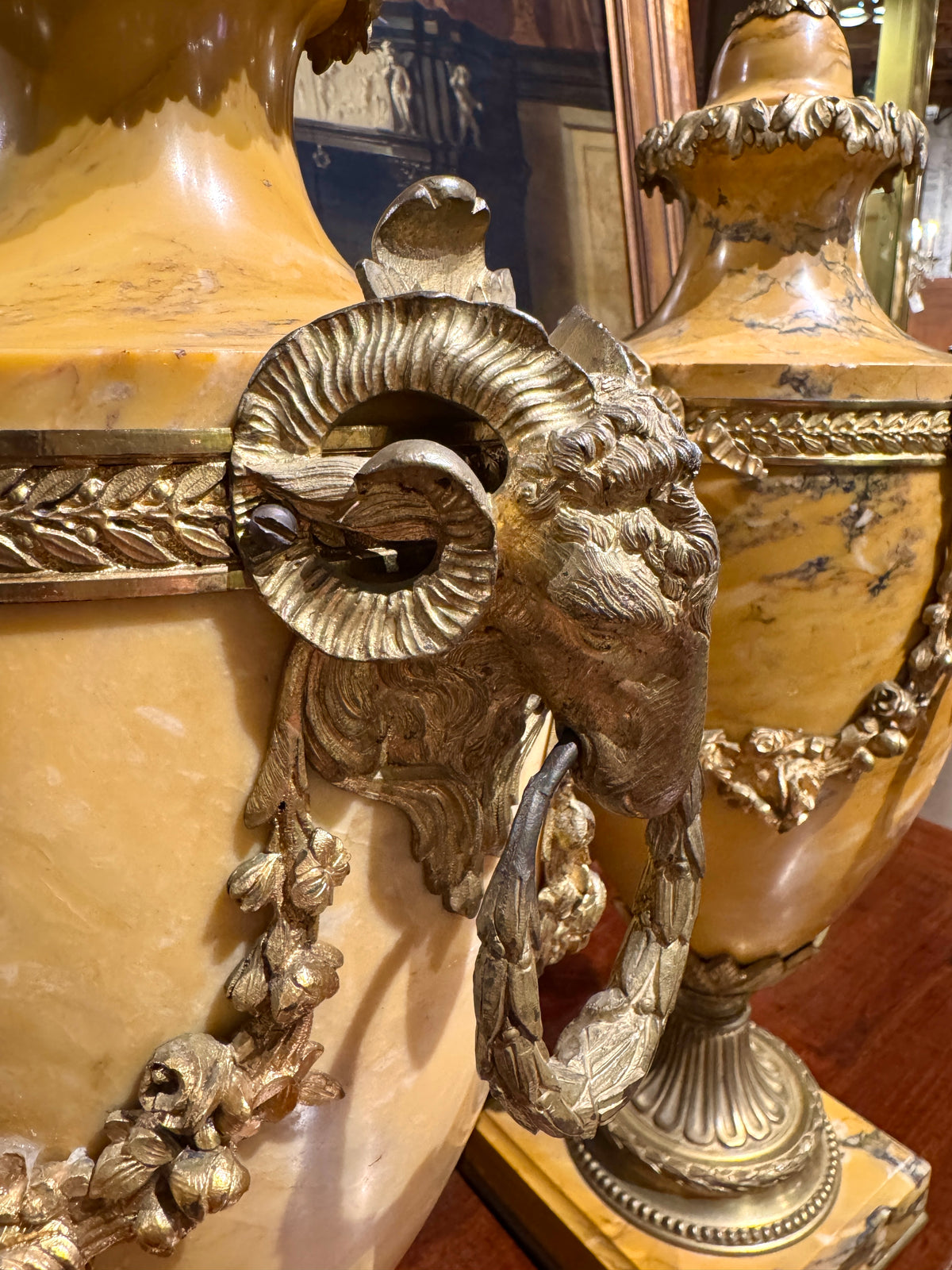Pair Antique Neoclassical Marble Urns
