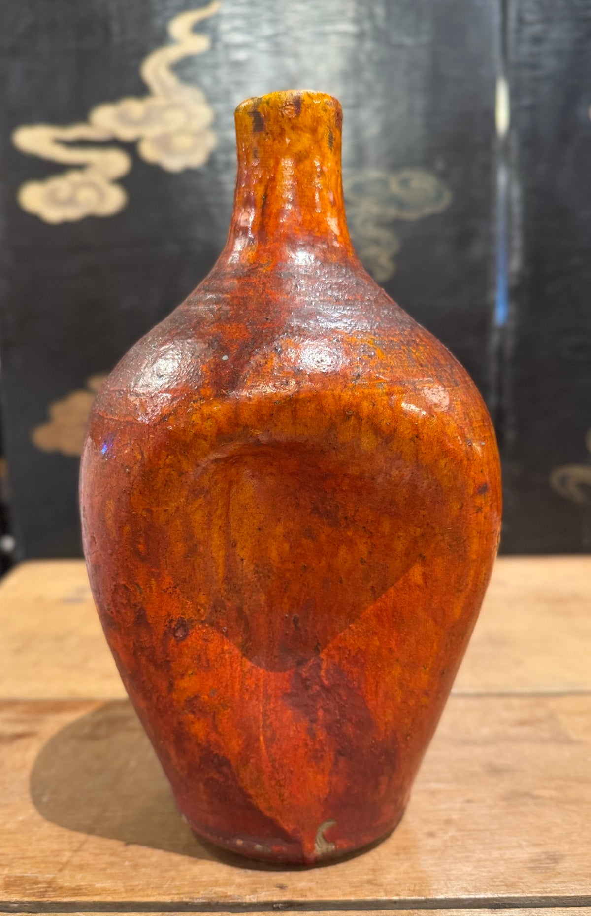 Early 20th Century North Carolina Chrome Red Pinch Vase