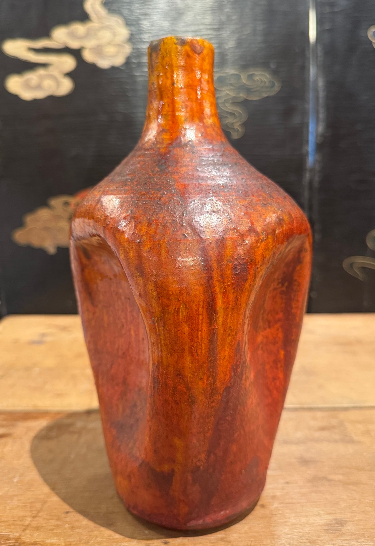 Early 20th Century North Carolina Chrome Red Pinch Vase