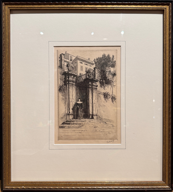 George Aid, "Woman At Gate," Framed Etching