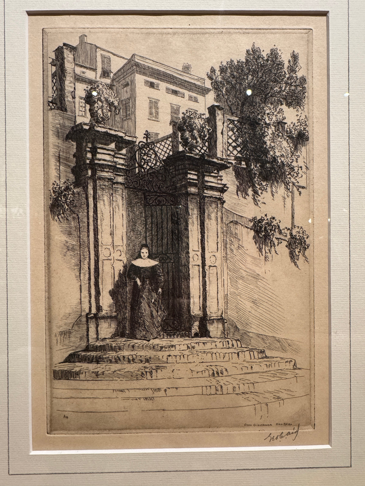 George Aid, "Woman At Gate," Framed Etching
