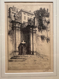 George Aid, "Woman At Gate," Framed Etching