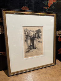 George Aid, "Woman At Gate," Framed Etching