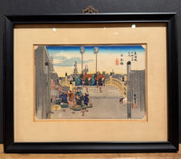 Japanese Woodblock Print "Nihon Bridge: Morning Scene," from The Fifty-Three Stations