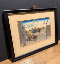Japanese Woodblock Print "Nihon Bridge: Morning Scene," from The Fifty-Three Stations
