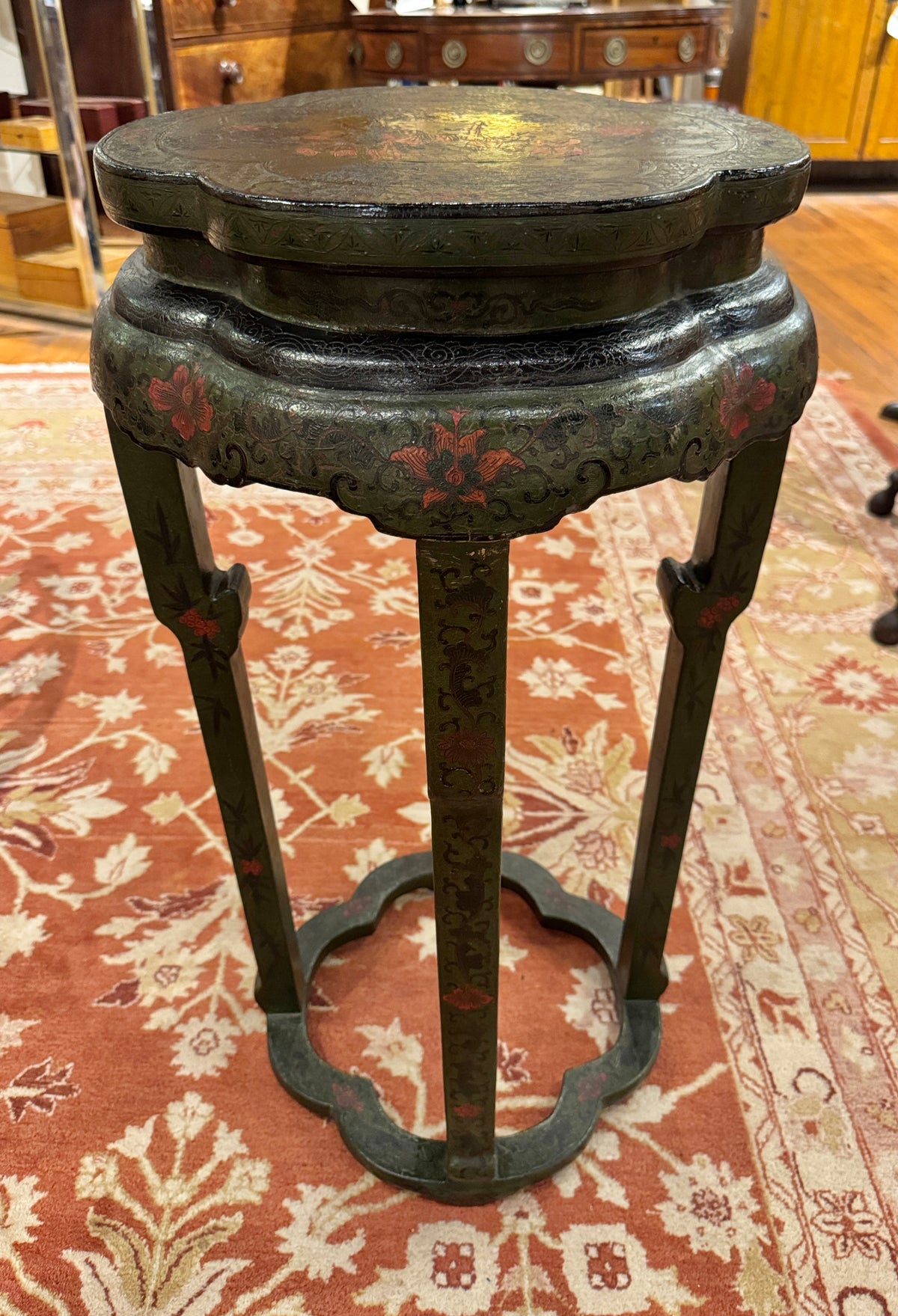 Chinese Lacquered Green Pedestal