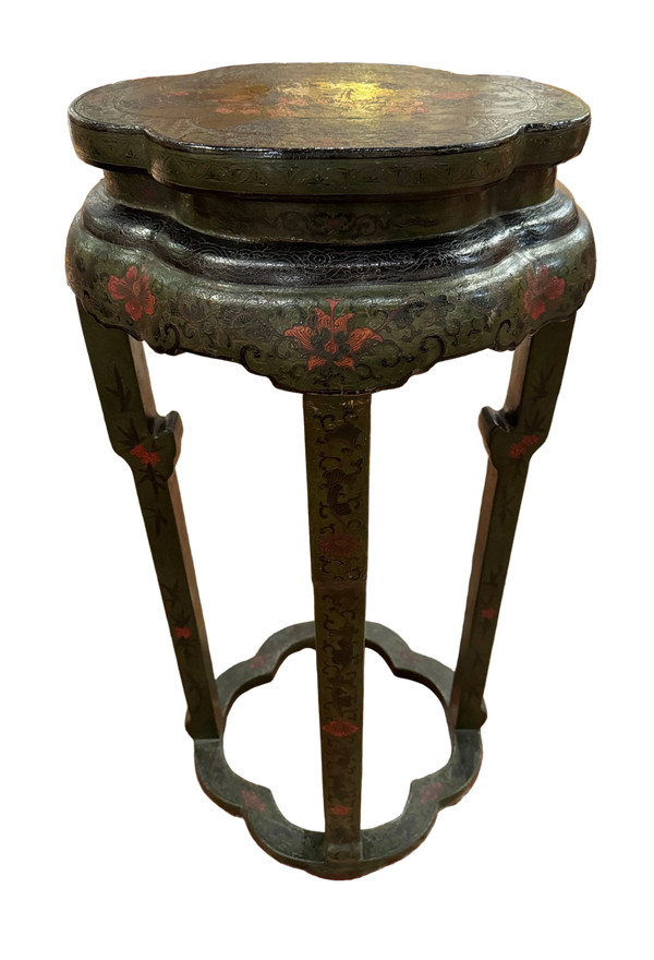 Chinese Lacquered Green Pedestal