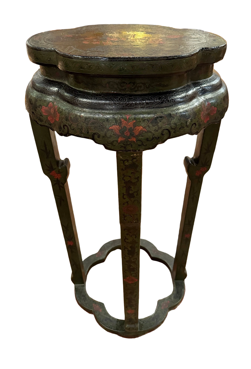 Chinese Lacquered Green Pedestal