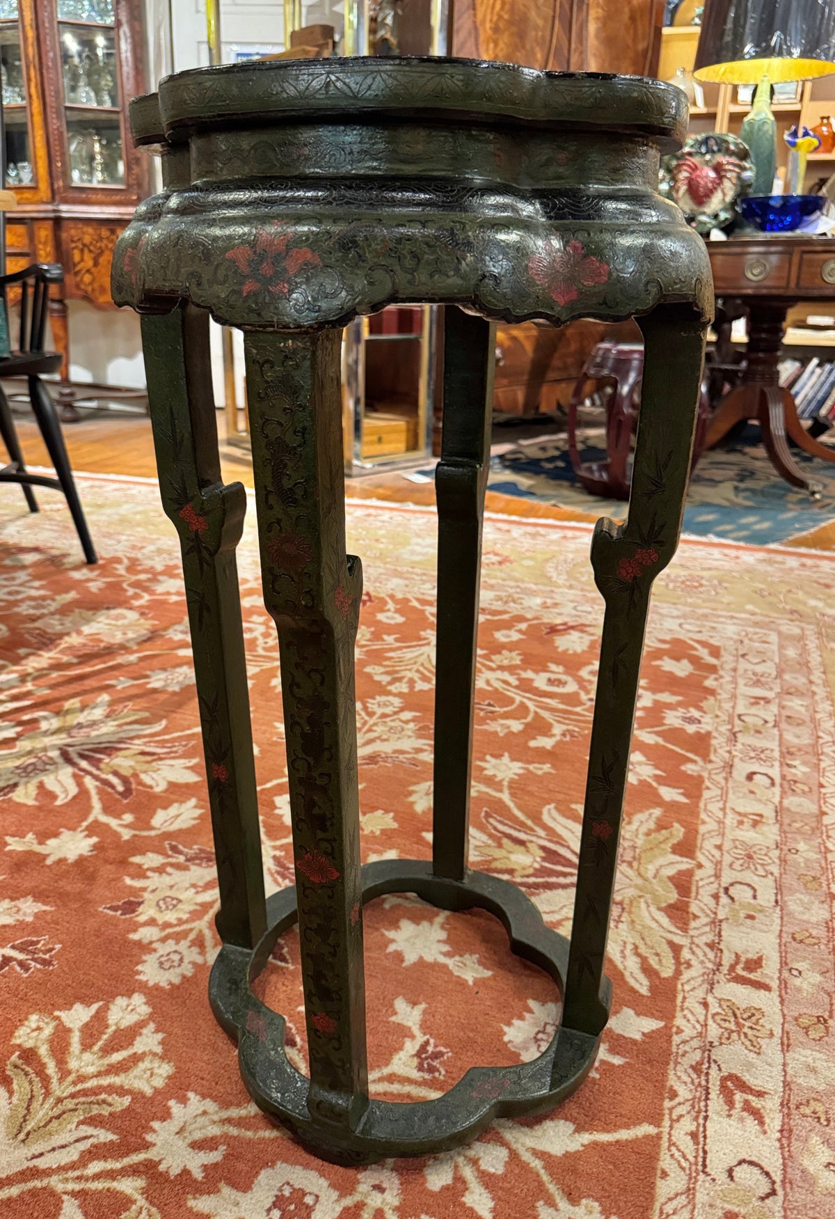 Chinese Lacquered Green Pedestal