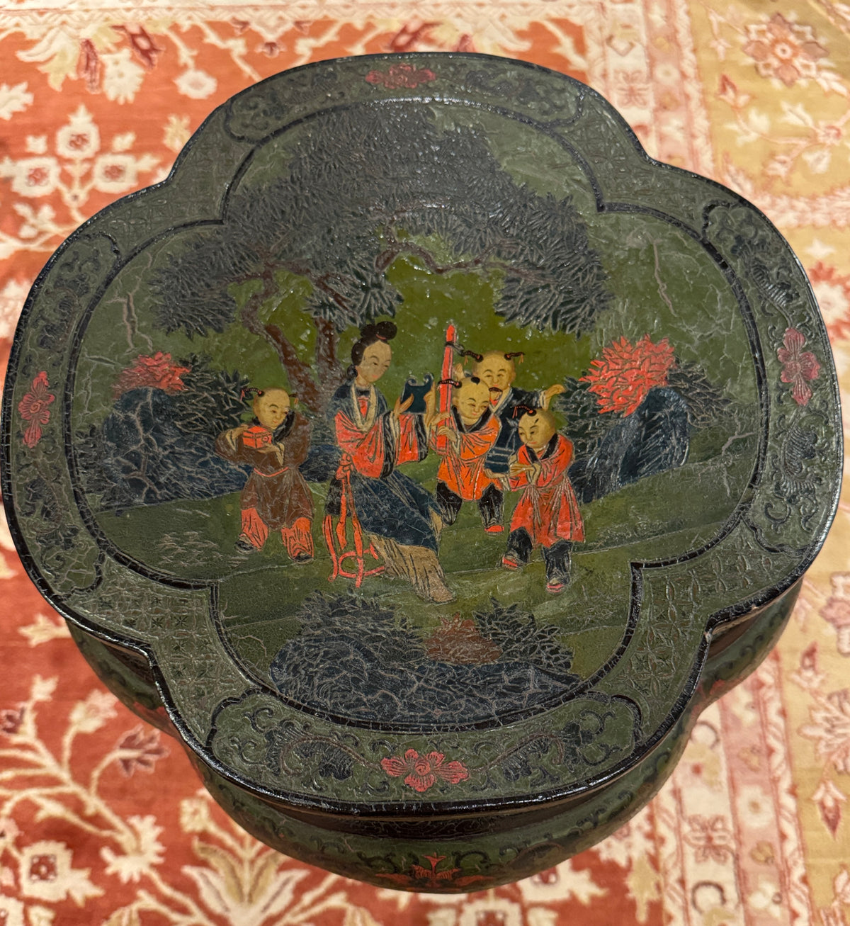 Chinese Lacquered Green Pedestal