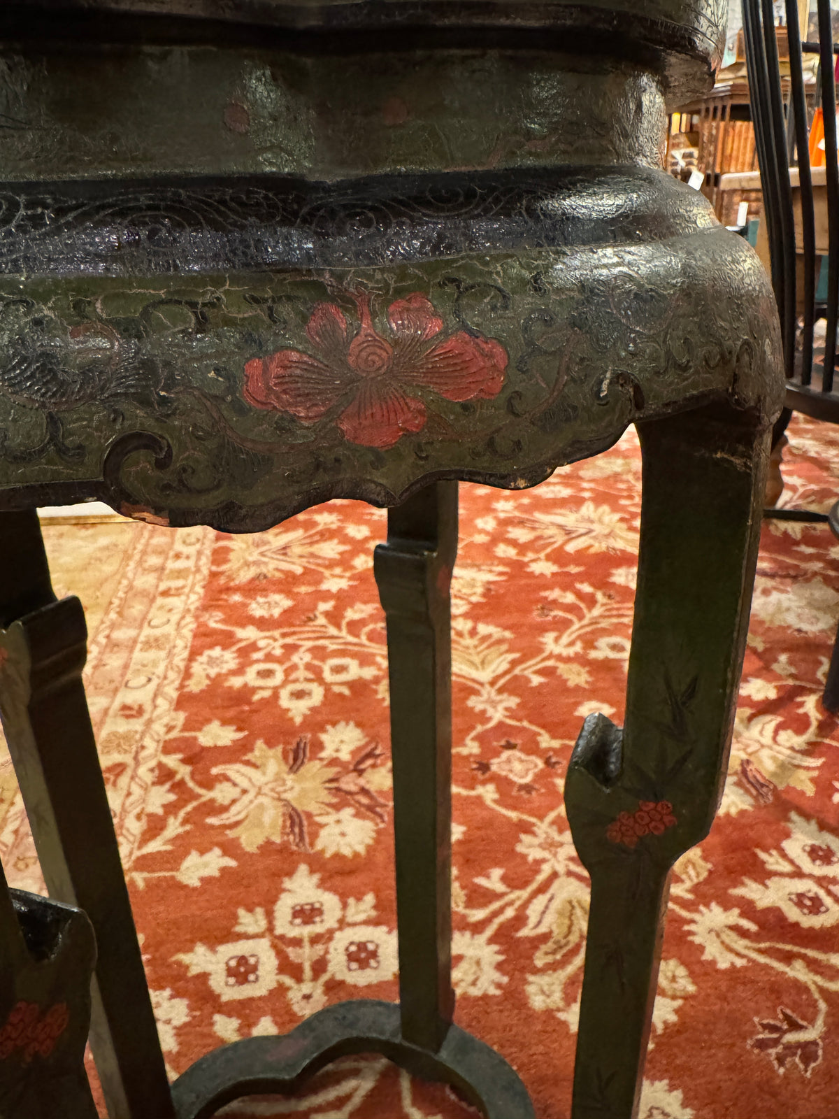 Chinese Lacquered Green Pedestal