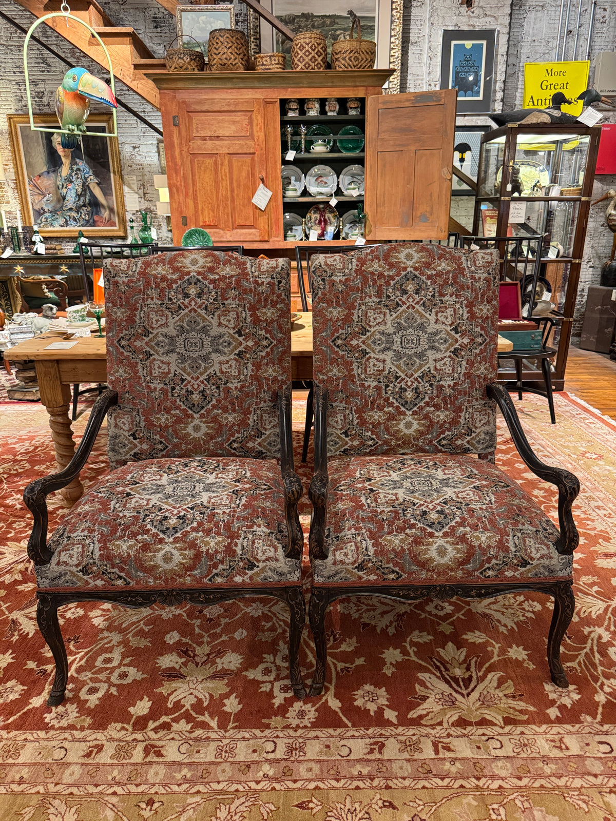 Pair Regence Revival Needlepoint Painted Fauteuil
