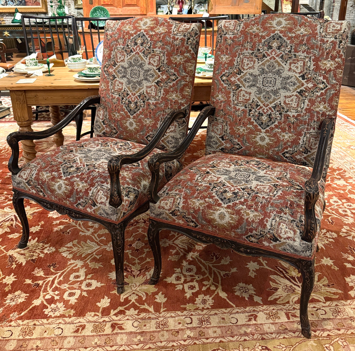 Pair Regence Revival Needlepoint Painted Fauteuil