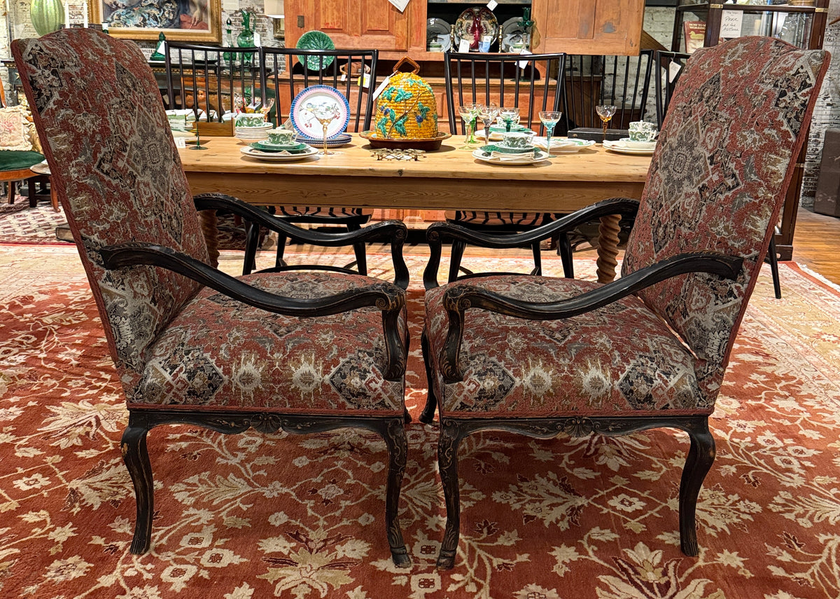 Pair Regence Revival Needlepoint Painted Fauteuil