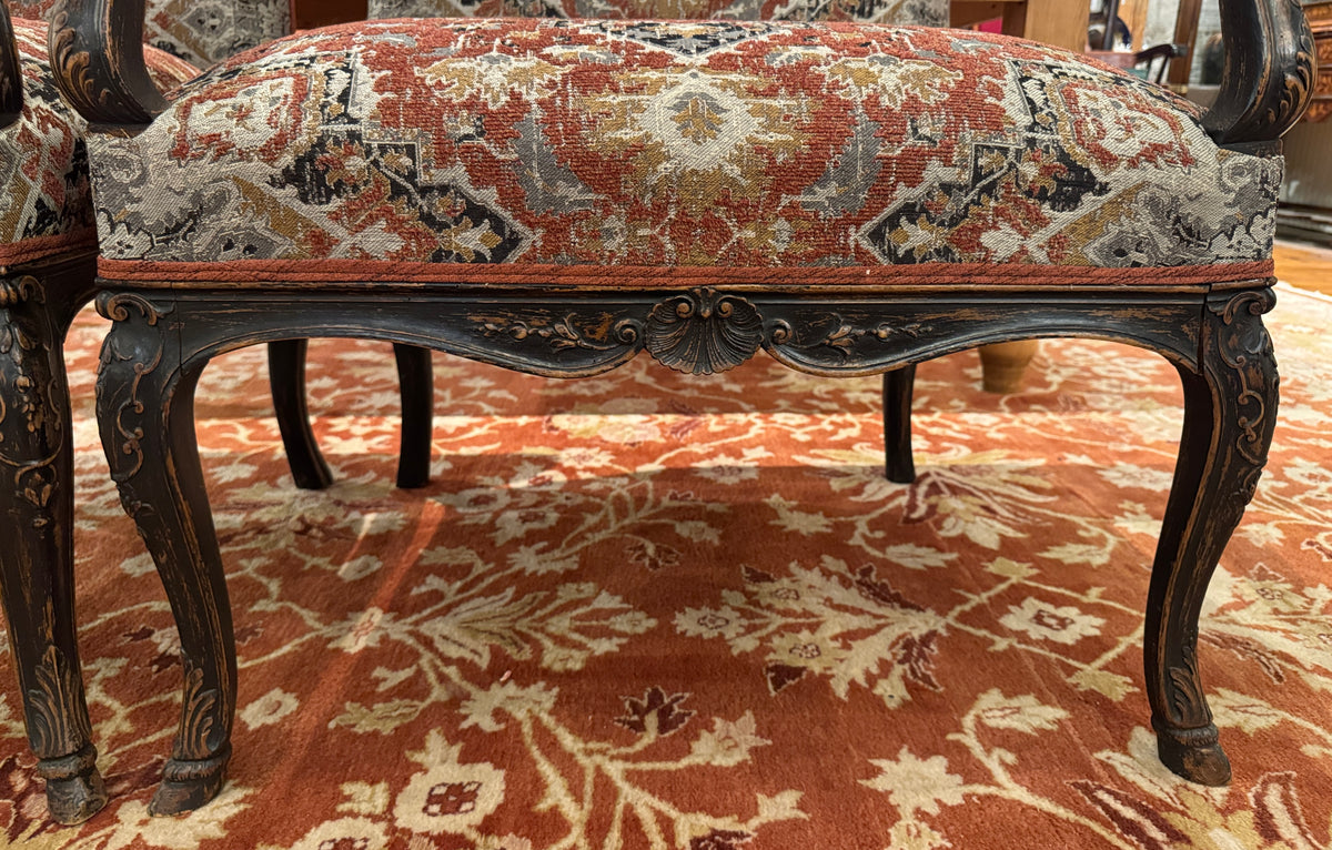 Pair Regence Revival Needlepoint Painted Fauteuil