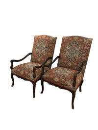 Pair Regence Revival Needlepoint Painted Fauteuil