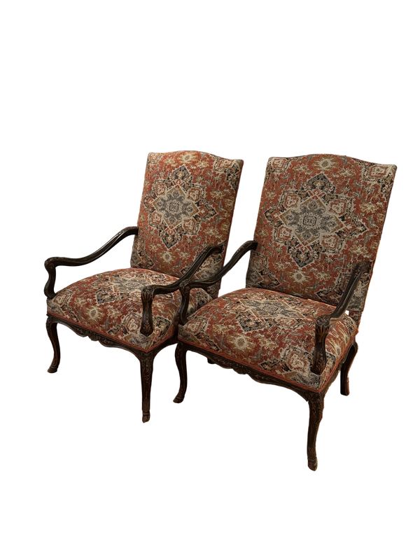 Pair Regence Revival Needlepoint Painted Fauteuil