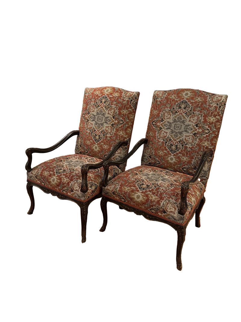 Pair Regence Revival Needlepoint Painted Fauteuil