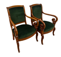 Pair of 19th Century Louis Philippe Green Velvet Fauteuil