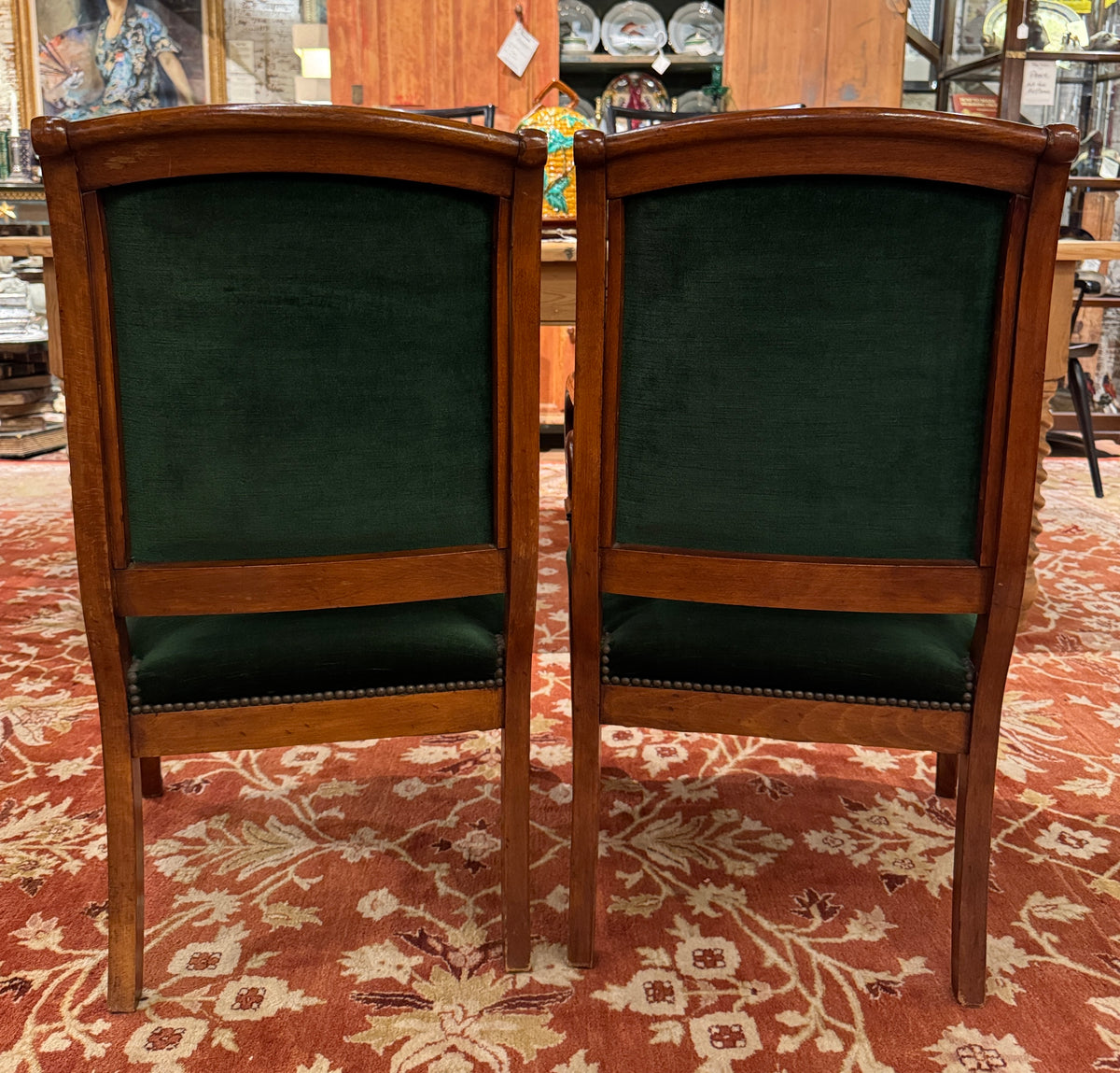 Pair of 19th Century Louis Philippe Green Velvet Fauteuil