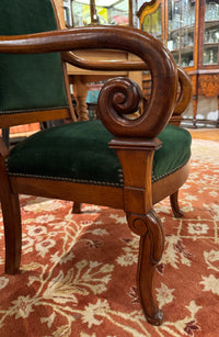 Pair of 19th Century Louis Philippe Green Velvet Fauteuil